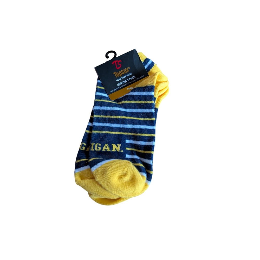 Topsox Michigan Low Cut Socks Womens M Blue Yellow New 2-Pack Striped Logo